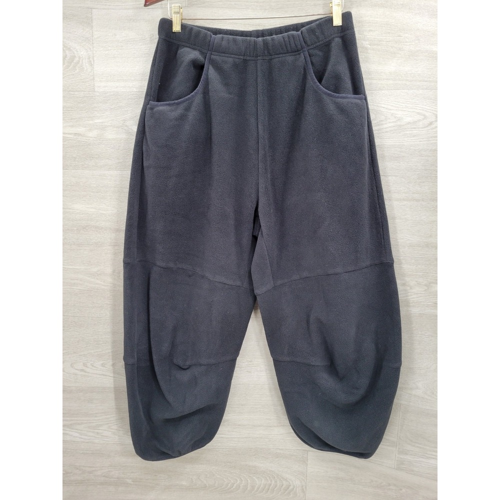 Roucha Fleece Pants Women's Black Drawstring Cropped Lounge Casual Size B